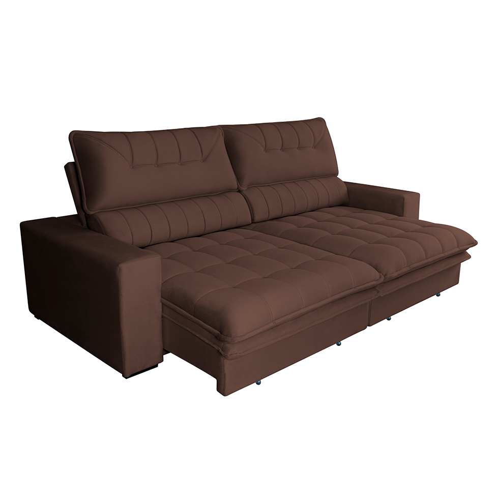 Sofá 3 Lugares Retrátil e Reclinável Mustang Veludo Café 210 cm