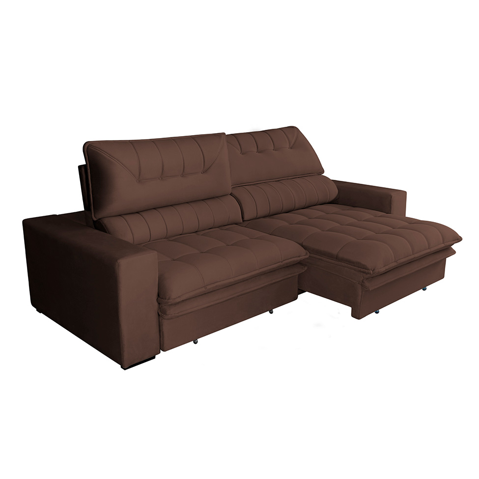 Sofá 3 Lugares Retrátil e Reclinável Mustang Veludo Café 230 cm