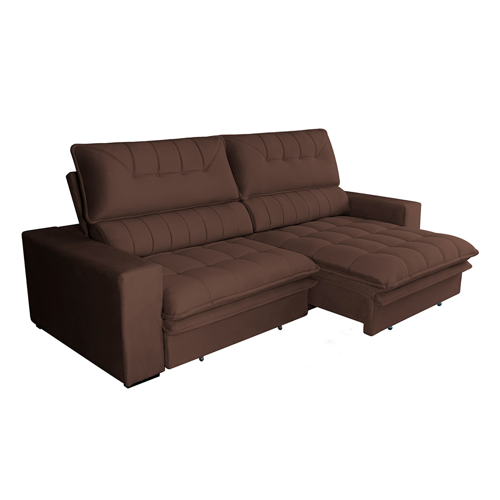 Sofá 3 Lugares Retrátil e Reclinável Mustang Veludo Café 230 cm
