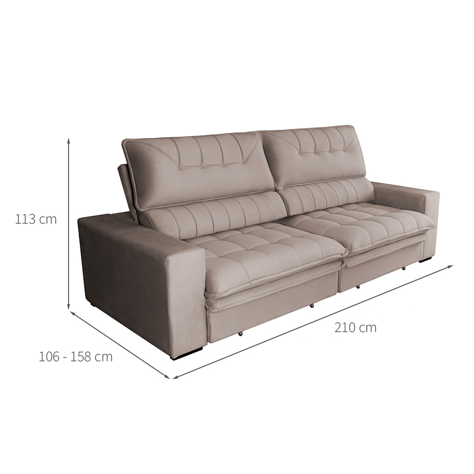 Sofá 3 Lugares Retrátil e Reclinável Mustang Veludo Castanho 210 cm