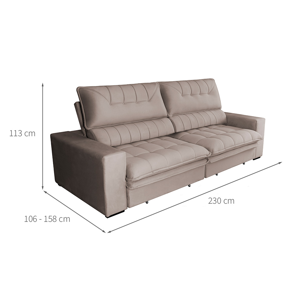 Sofá 3 Lugares Retrátil e Reclinável Mustang Veludo Castanho 230 cm