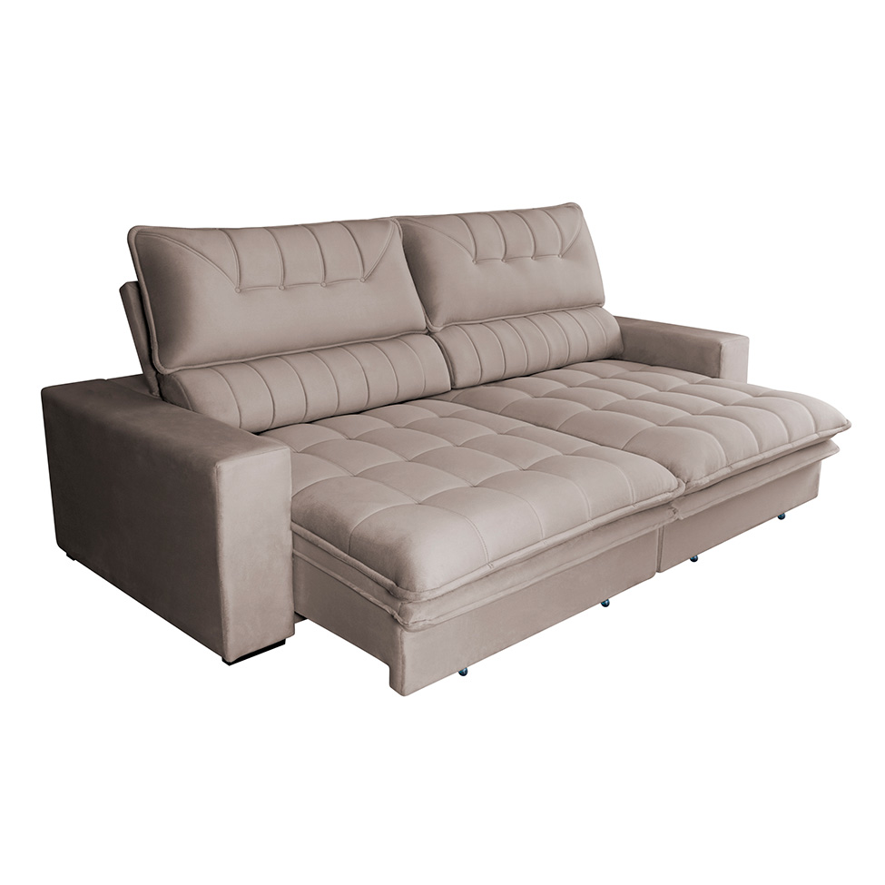 Sofá 3 Lugares Retrátil e Reclinável Mustang Veludo Castanho 230 cm