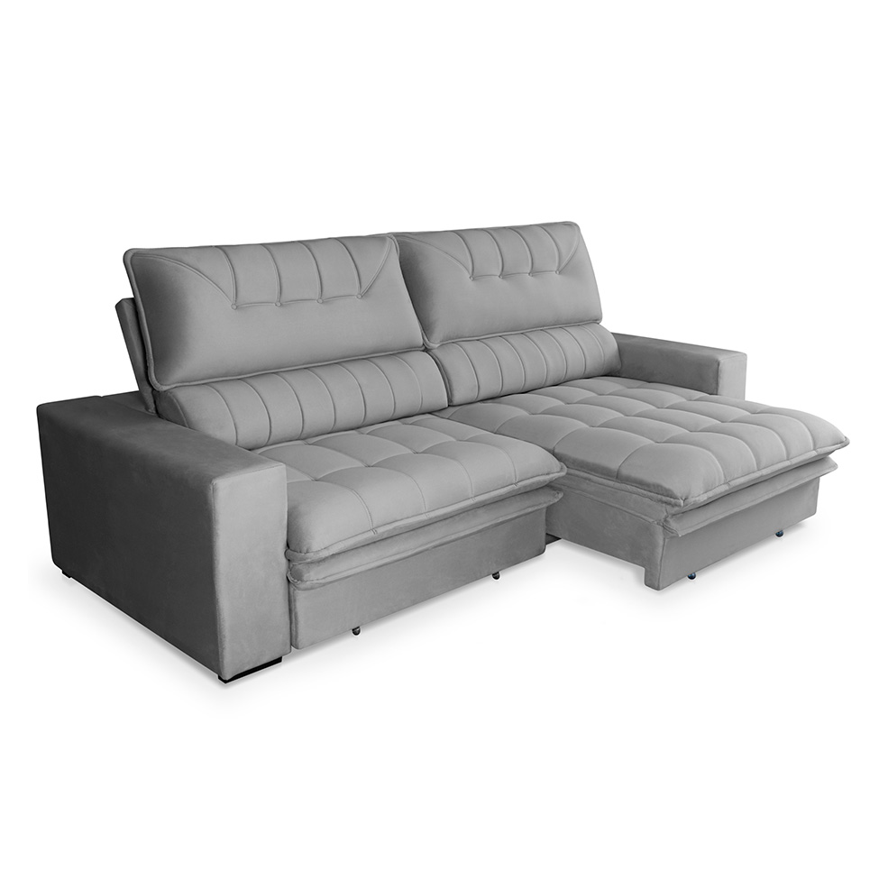 Sofá 3 Lugares Retrátil e Reclinável Mustang Veludo Cinza 210 cm