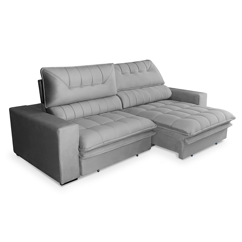 Sofá 3 Lugares Retrátil e Reclinável Mustang Veludo Cinza 230 cm