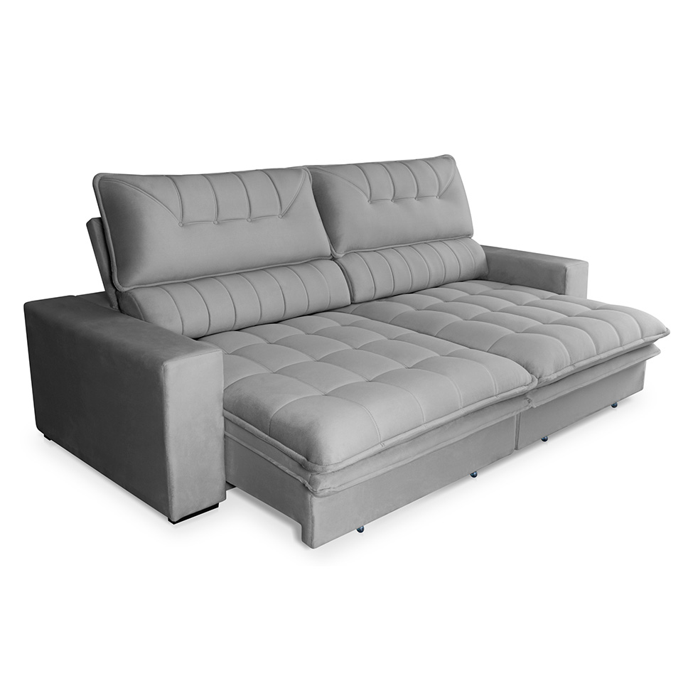 Sofá 3 Lugares Retrátil e Reclinável Mustang Veludo Cinza 230 cm