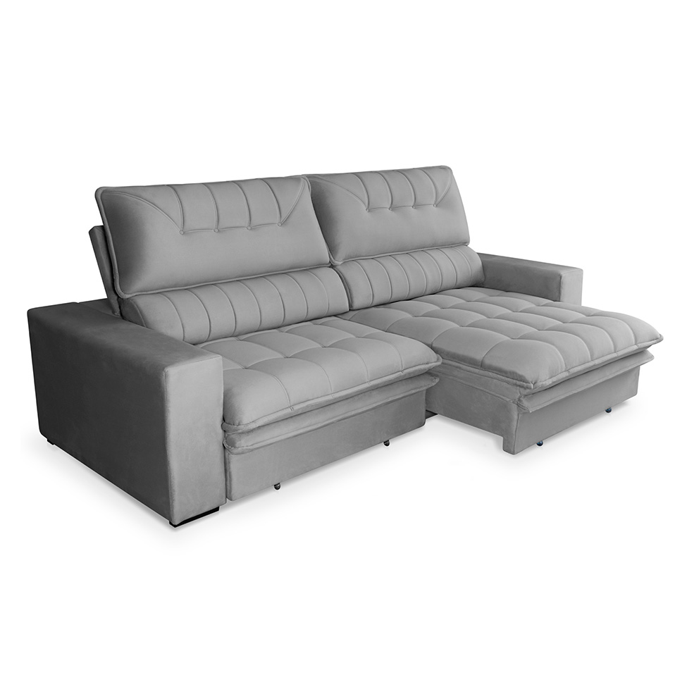 Sofá 3 Lugares Retrátil e Reclinável Mustang Veludo Cinza 230 cm