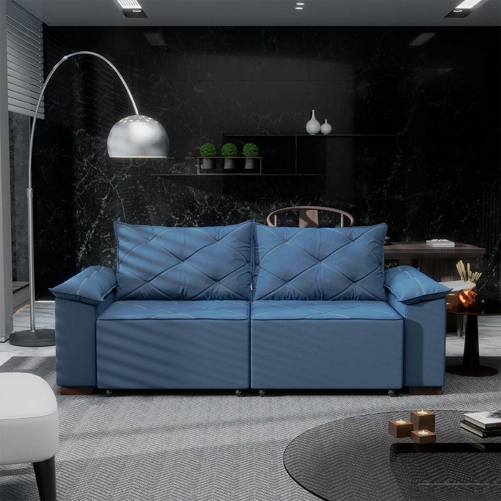 Sofá 3 Lugares Retrátil e Reclinável Napoles Suede Azul