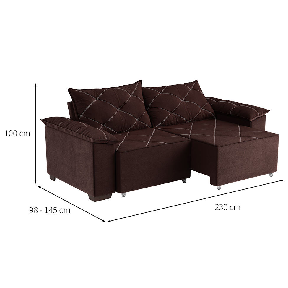 Sofá 3 Lugares Retrátil e Reclinável Napoles Suede Café