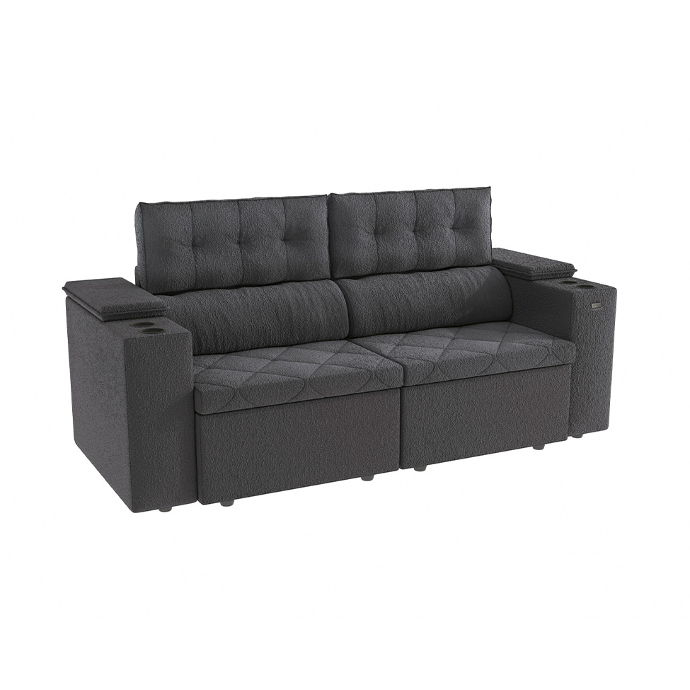 Sofá 3 Lugares Retrátil e Reclinável Otto com Porta-Copos Bouclé Chumbo