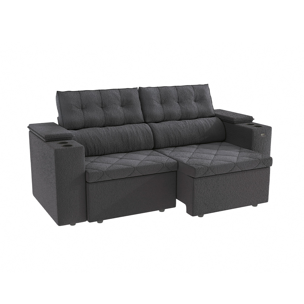 Sofá 3 Lugares Retrátil e Reclinável Otto com Porta-Copos Bouclé Chumbo