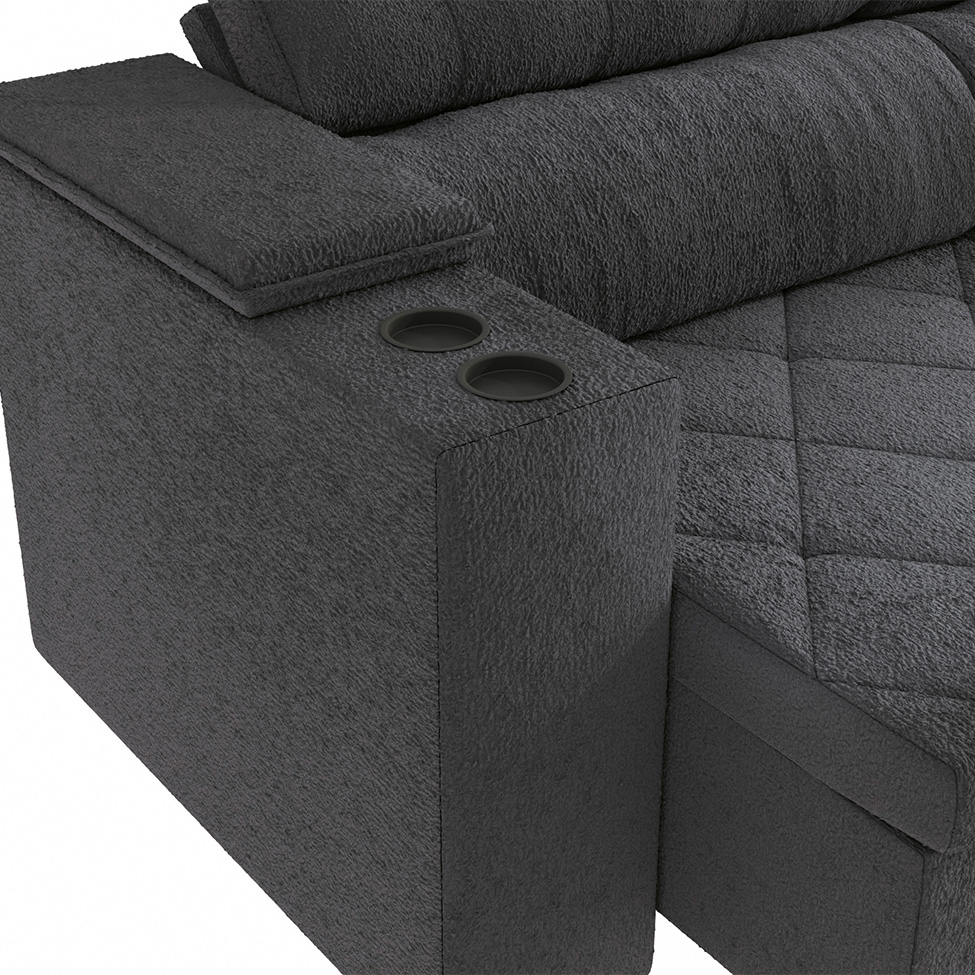 Sofá 3 Lugares Retrátil e Reclinável Otto com Porta-Copos Bouclé Chumbo