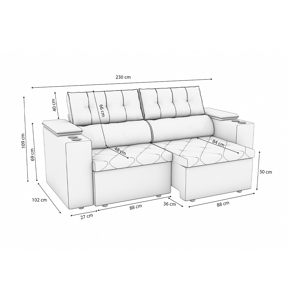 Sofá 3 Lugares Retrátil e Reclinável Otto com Porta-Copos Bouclé Fendi