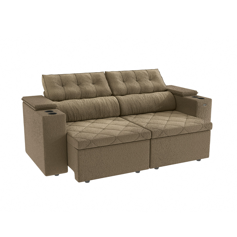 Sofá 3 Lugares Retrátil e Reclinável Otto com Porta-Copos Bouclé Fendi