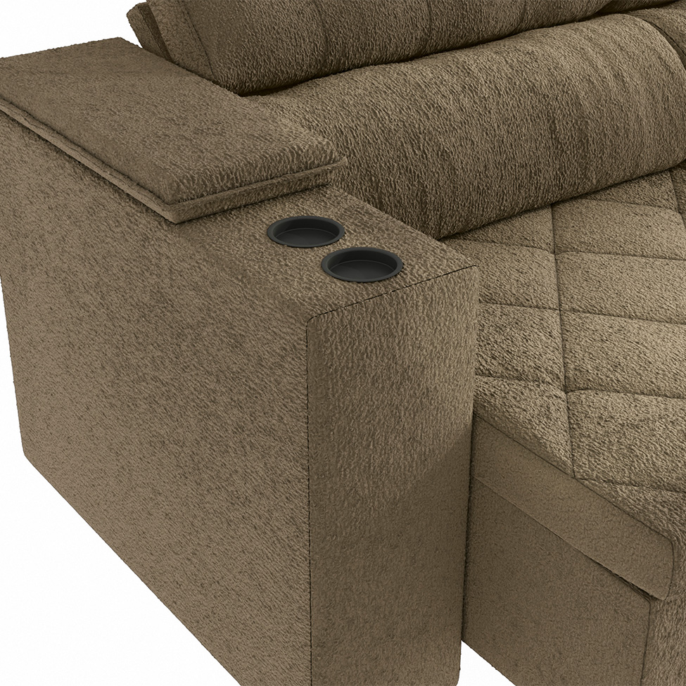 Sofá 3 Lugares Retrátil e Reclinável Otto com Porta-Copos Bouclé Fendi