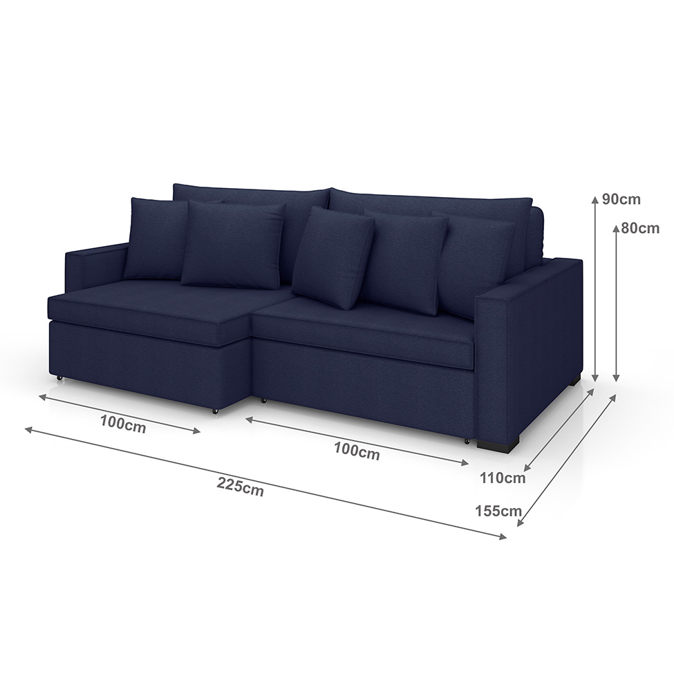 Sofá 3 Lugares Retrátil e Reclinável Rivera Linho Bouclé Azul 225 cm