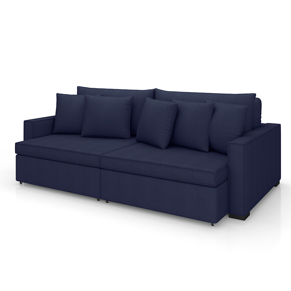 Sofá 3 Lugares Retrátil e Reclinável Rivera Linho Bouclé Azul 225 cm