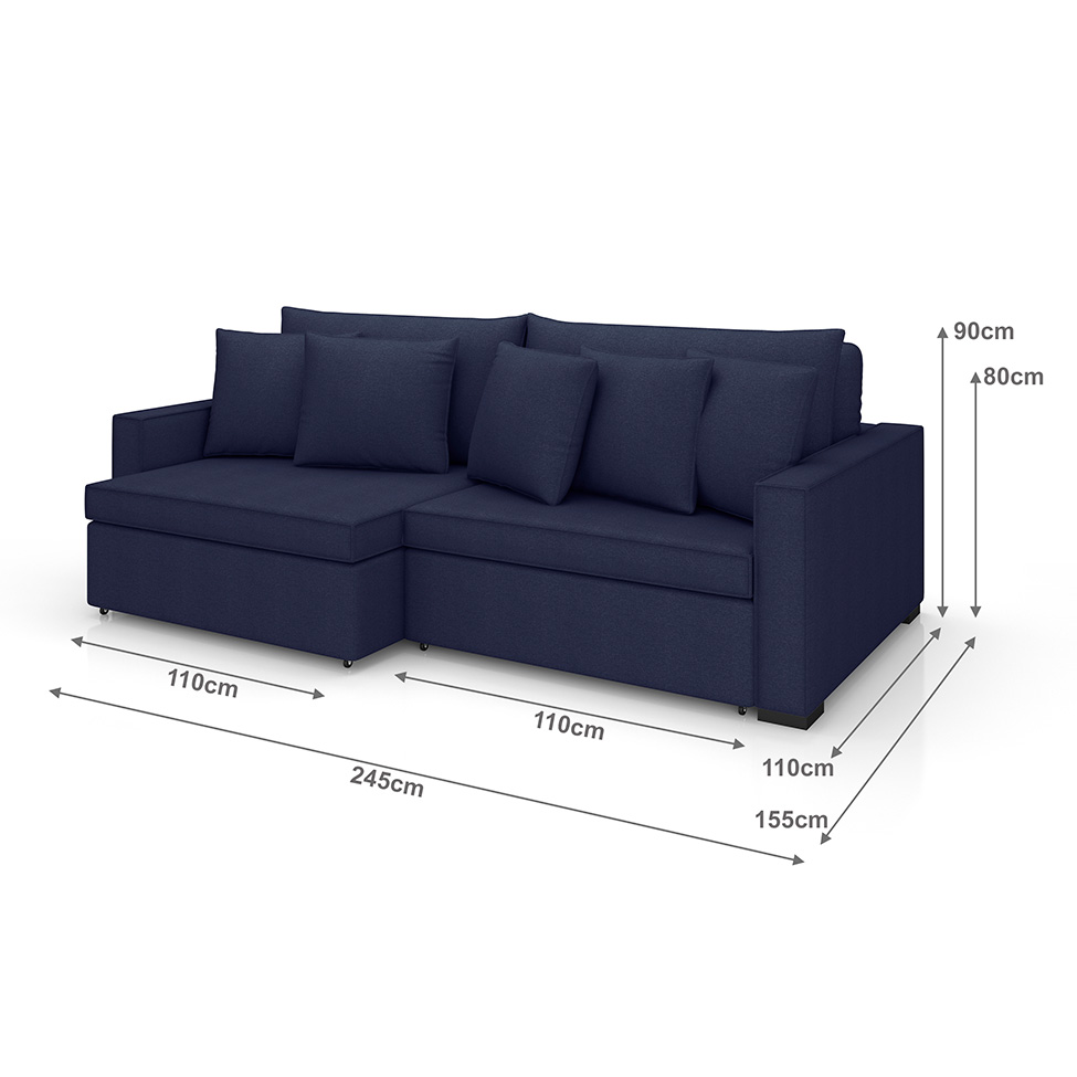Sofá 3 Lugares Retrátil e Reclinável Rivera Linho Bouclé Azul 245 cm