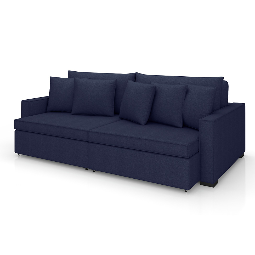 Sofá 3 Lugares Retrátil e Reclinável Rivera Linho Bouclé Azul 245 cm