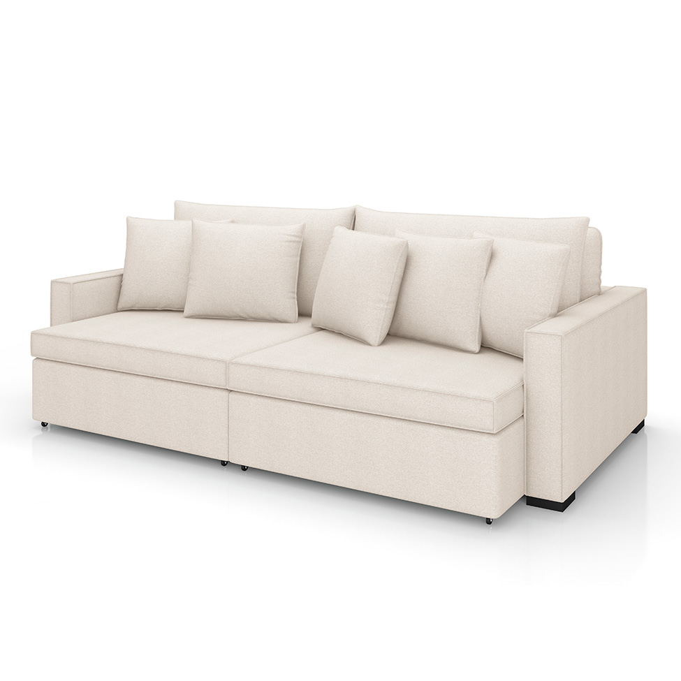 Sofá 3 Lugares Retrátil e Reclinável Rivera Linho Bouclé Cru 225 cm