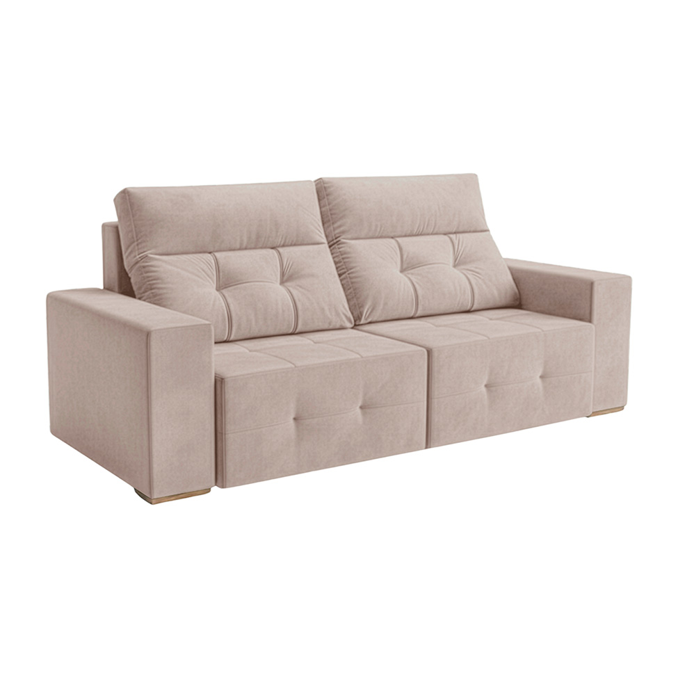 Sofá 3 Lugares Retrátil e Reclinável Roma Veludo Areia 180 cm