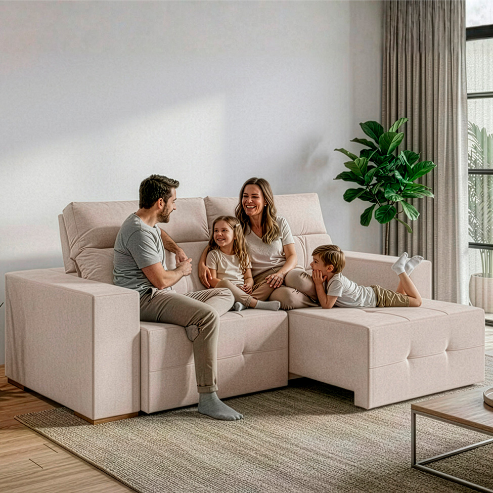 Sofá 3 Lugares Retrátil e Reclinável Roma Veludo Areia 180 cm