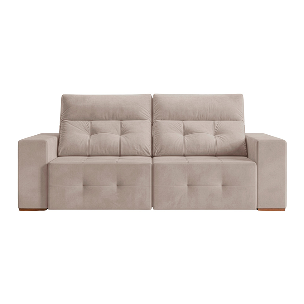 Sofá 3 Lugares Retrátil e Reclinável Roma Veludo Areia 210 cm