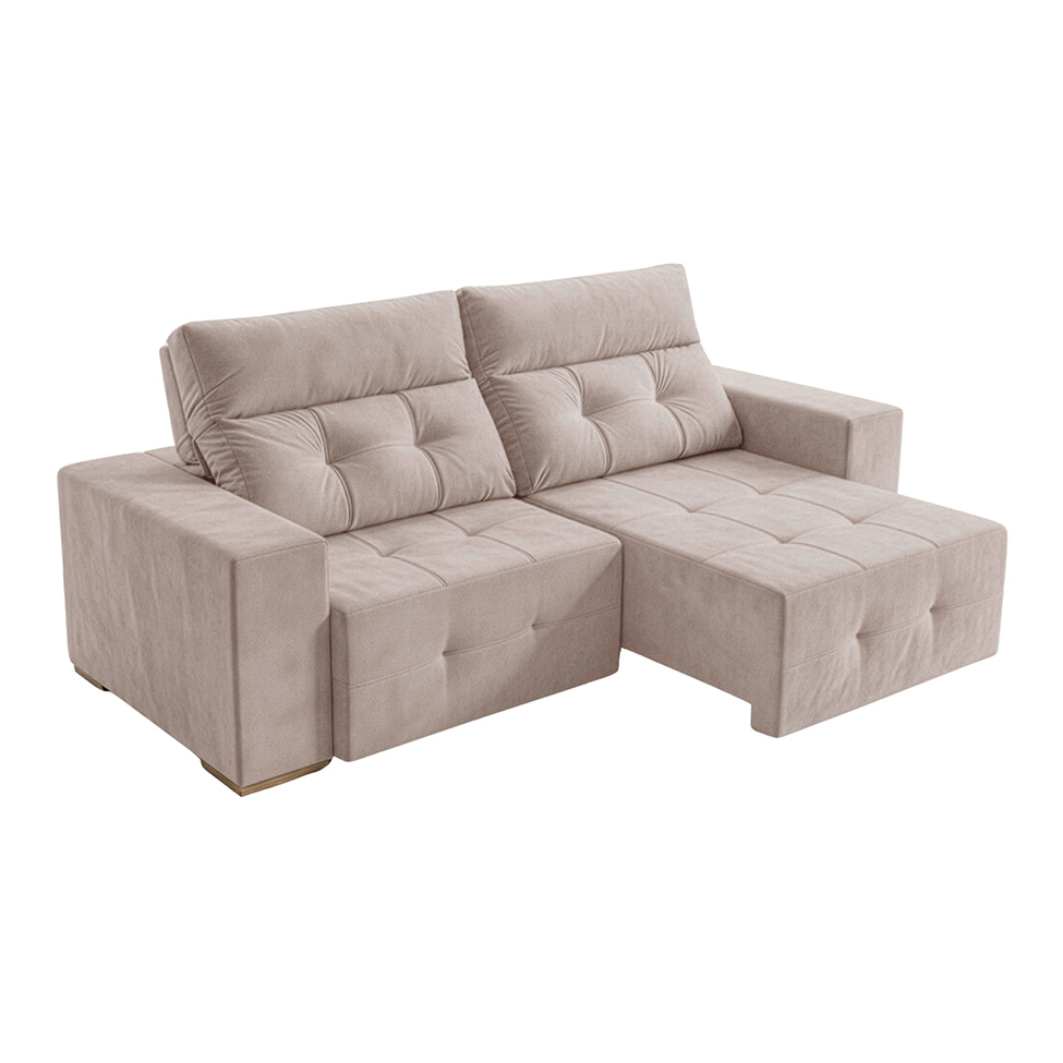 Sofá 3 Lugares Retrátil e Reclinável Roma Veludo Areia 210 cm