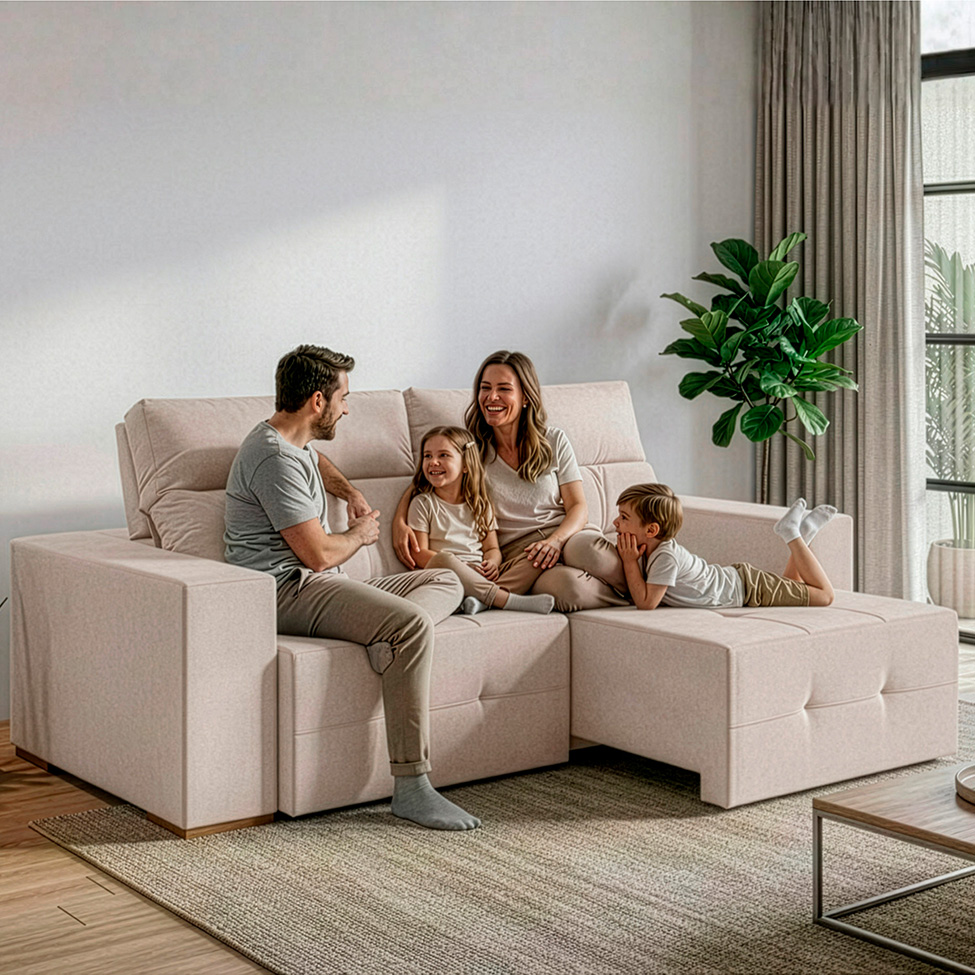 Sofá 3 Lugares Retrátil e Reclinável Roma Veludo Areia 210 cm