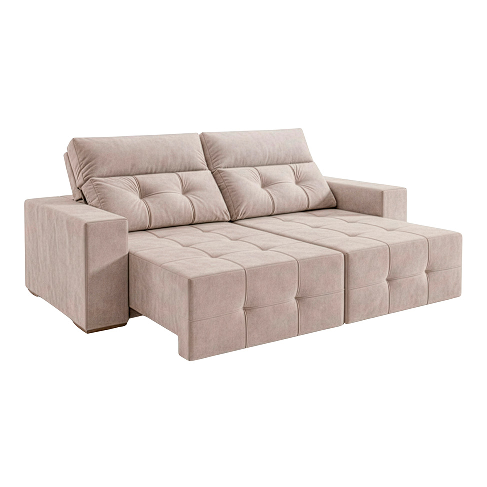 Sofá 3 Lugares Retrátil e Reclinável Roma Veludo Areia 230 cm