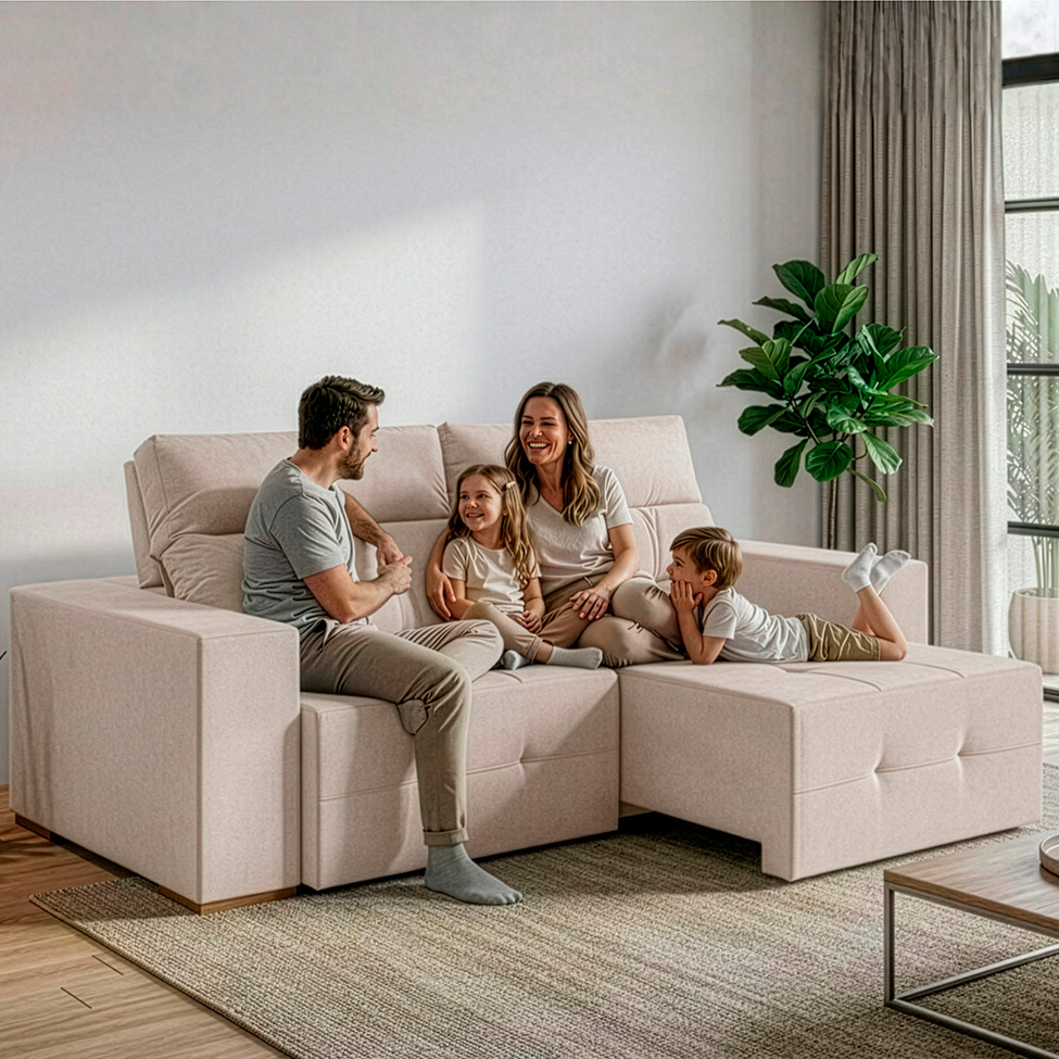 Sofá 3 Lugares Retrátil e Reclinável Roma Veludo Areia 230 cm