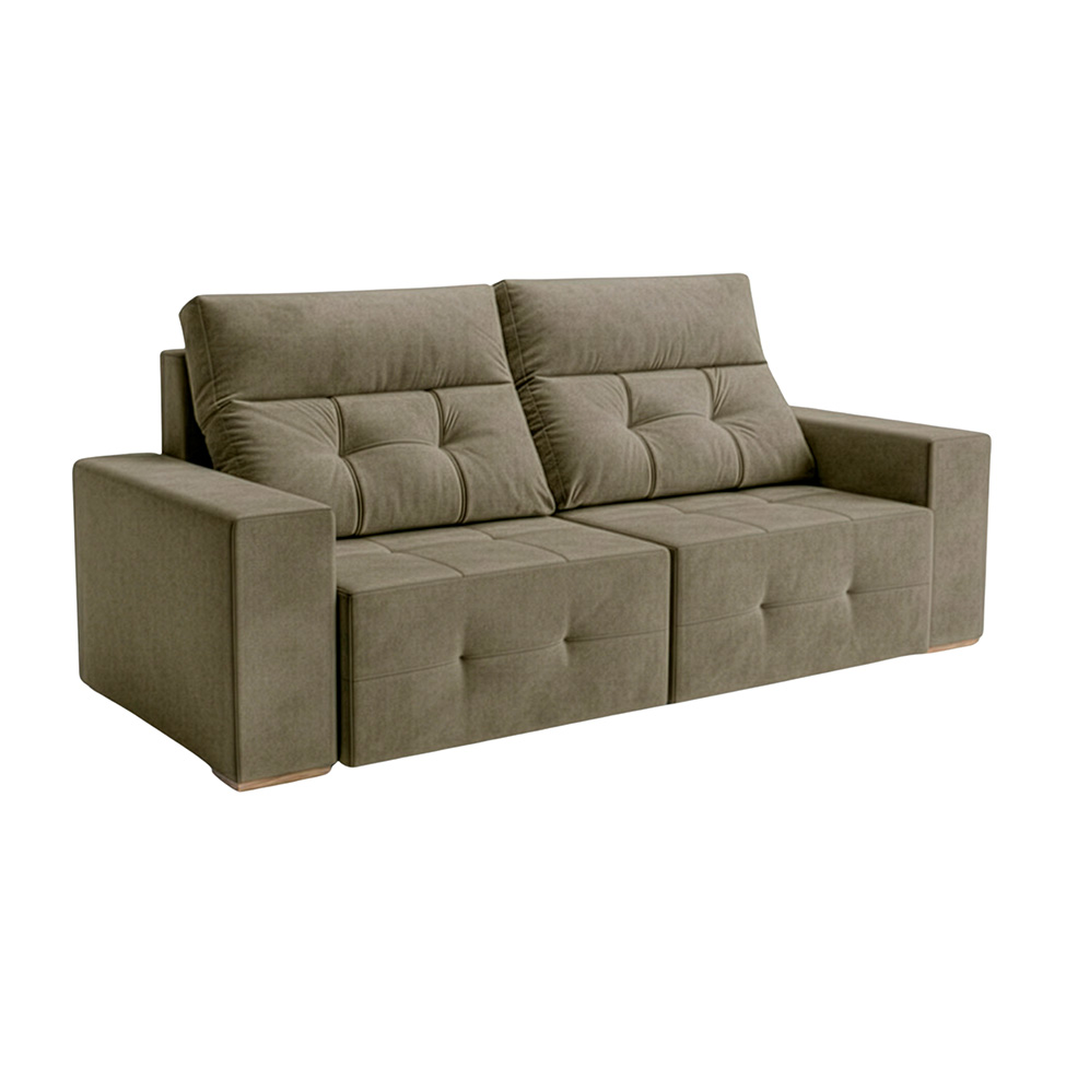 Sofá 3 Lugares Retrátil e Reclinável Roma Veludo Bege 210 cm