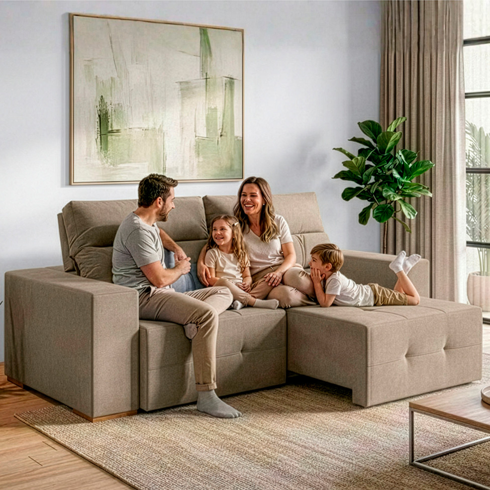 Sofá 3 Lugares Retrátil e Reclinável Roma Veludo Bege 210 cm