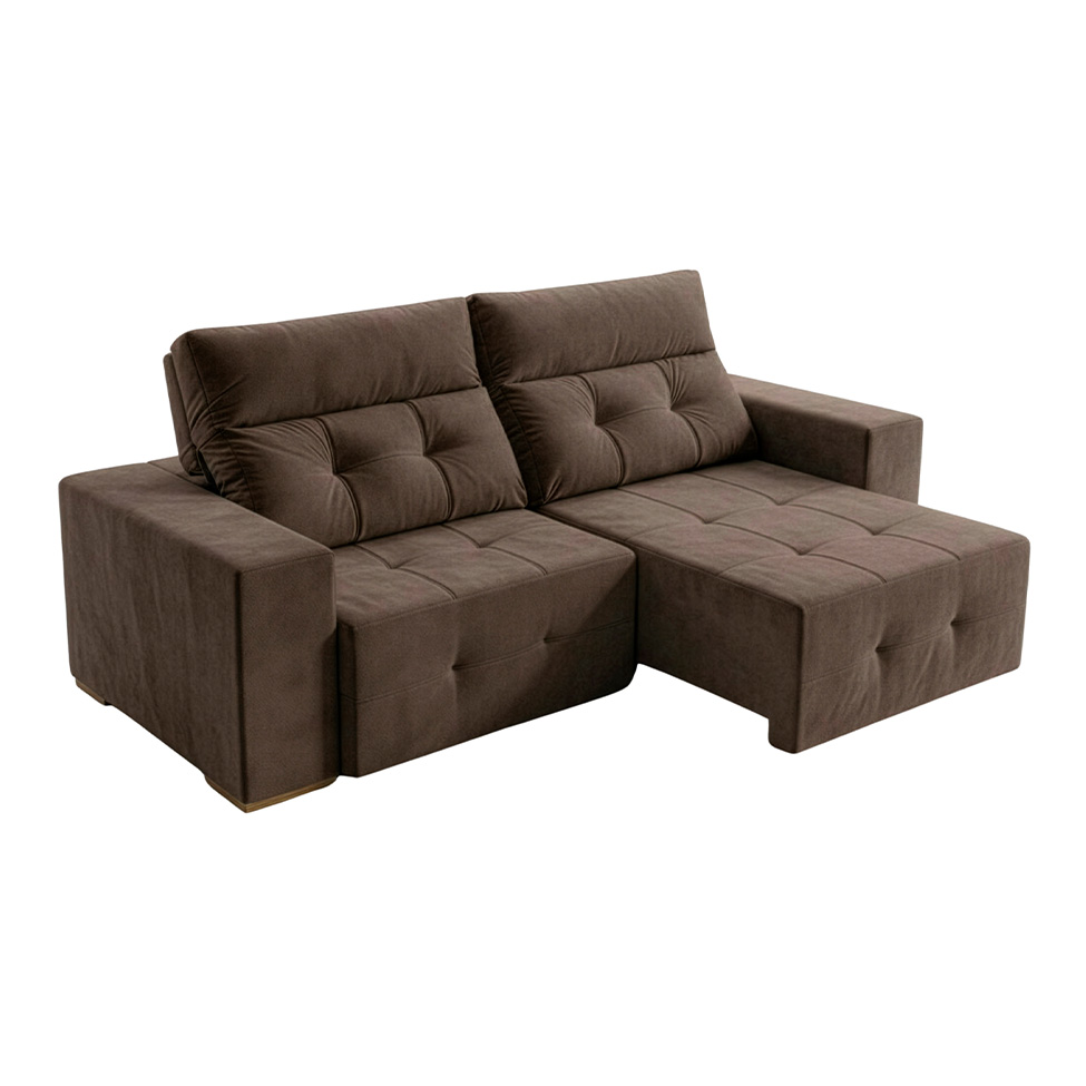 Sofá 3 Lugares Retrátil e Reclinável Roma Veludo Marrom 230 cm