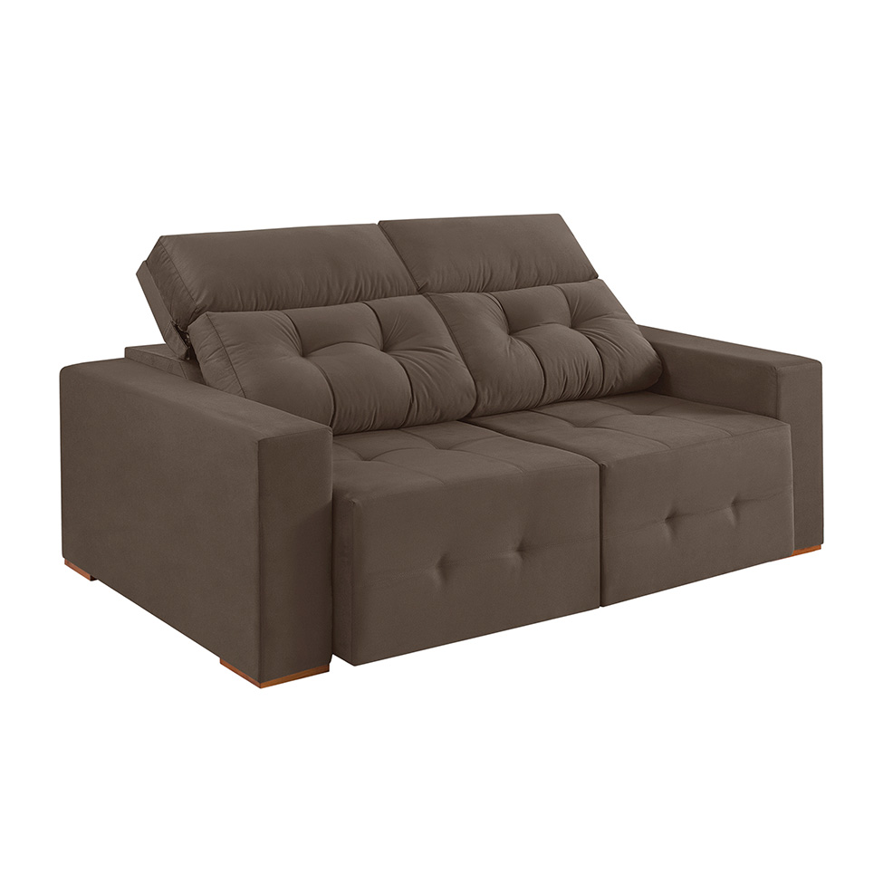 Sofá 3 Lugares Retrátil e Reclinável Roma Veludo Marrom 230 cm