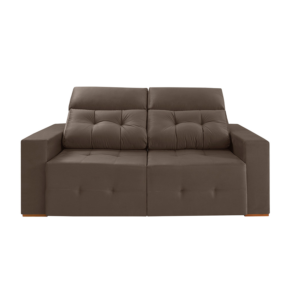 Sofá 3 Lugares Retrátil e Reclinável Roma Veludo Marrom 230 cm