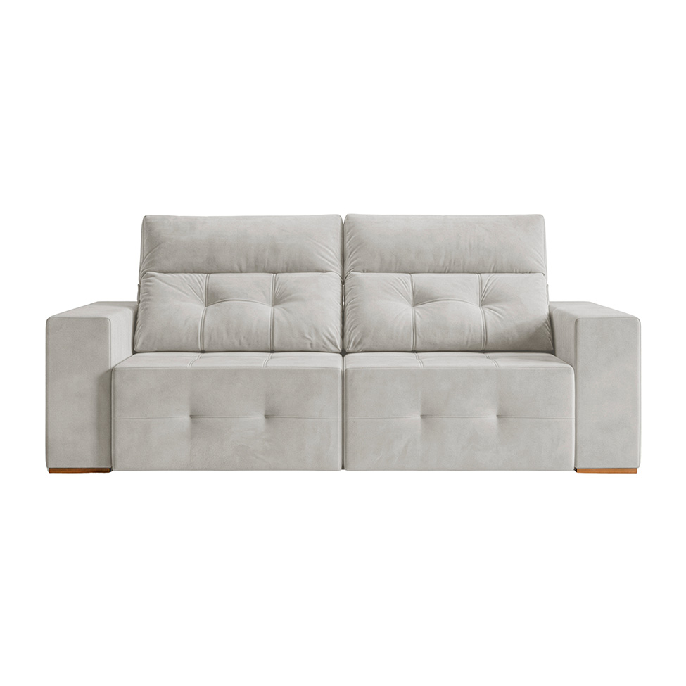 Sofá 3 Lugares Retrátil e Reclinável Roma Veludo Prata 210 cm