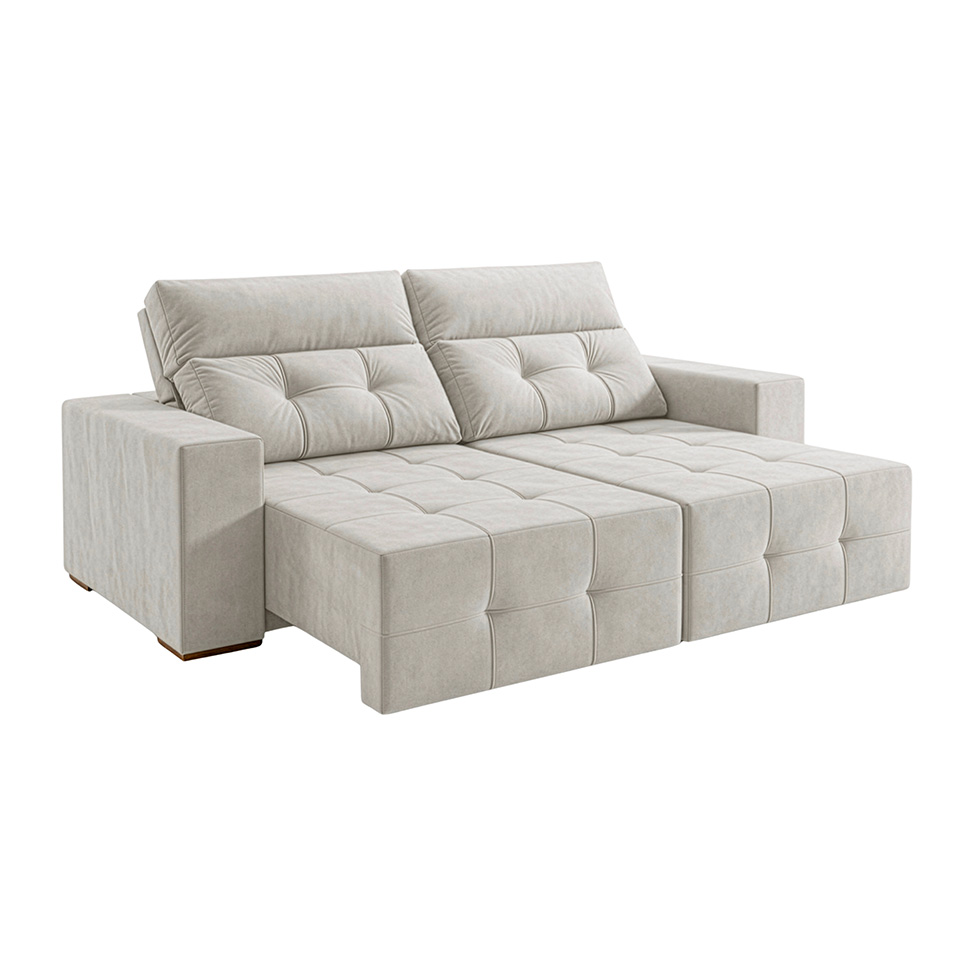 Sofá 3 Lugares Retrátil e Reclinável Roma Veludo Prata 230 cm