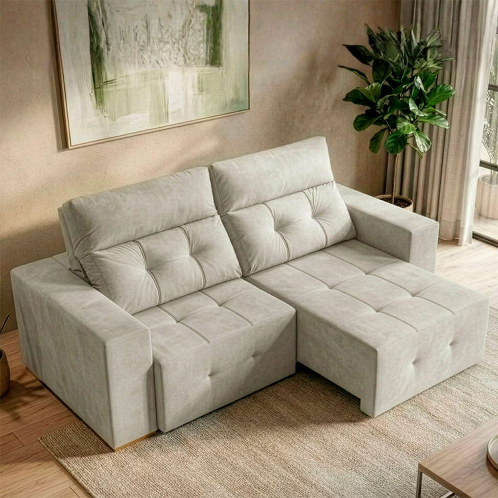 Sofá 3 Lugares Retrátil e Reclinável Roma Veludo Prata 230 cm