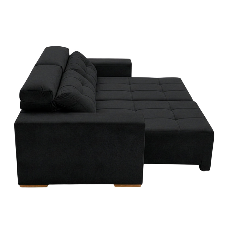 Sofá 3 Lugares Retrátil e Reclinável Roma Veludo Preto 180 cm