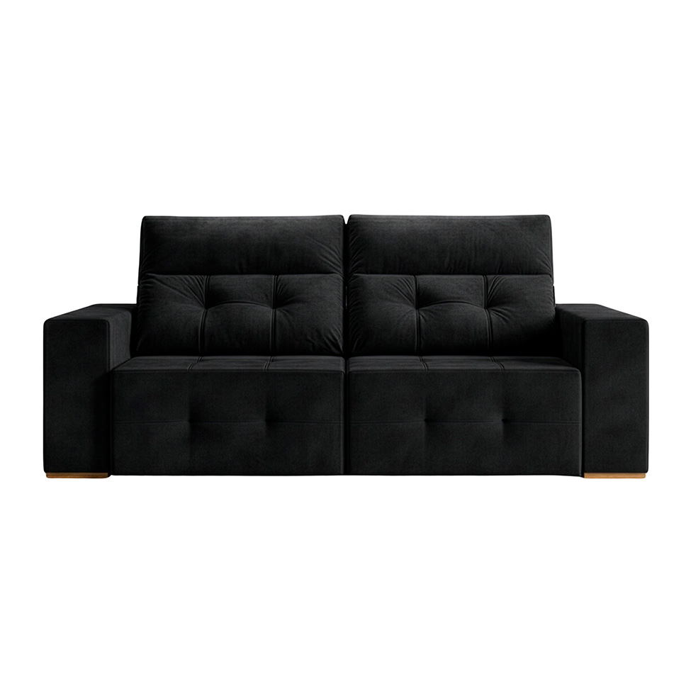 Sofá 3 Lugares Retrátil e Reclinável Roma Veludo Preto 210 cm