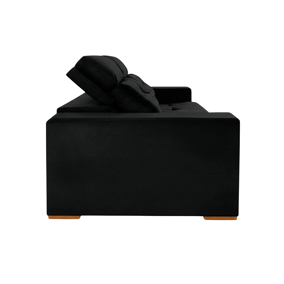 Sofá 3 Lugares Retrátil e Reclinável Roma Veludo Preto 210 cm