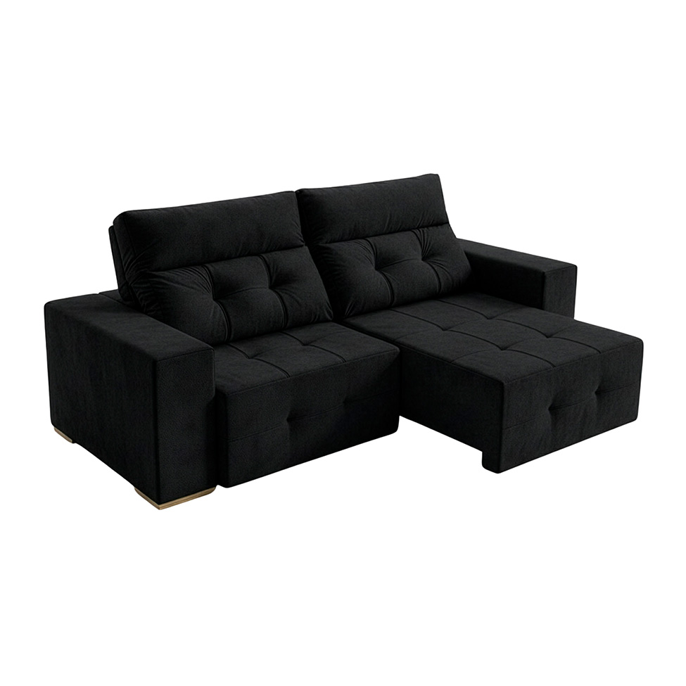 Sofá 3 Lugares Retrátil e Reclinável Roma Veludo Preto 210 cm