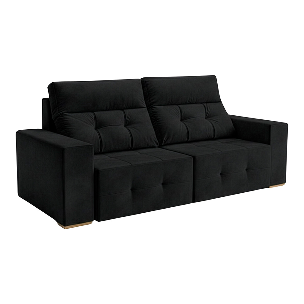 Sofá 3 Lugares Retrátil e Reclinável Roma Veludo Preto 230 cm