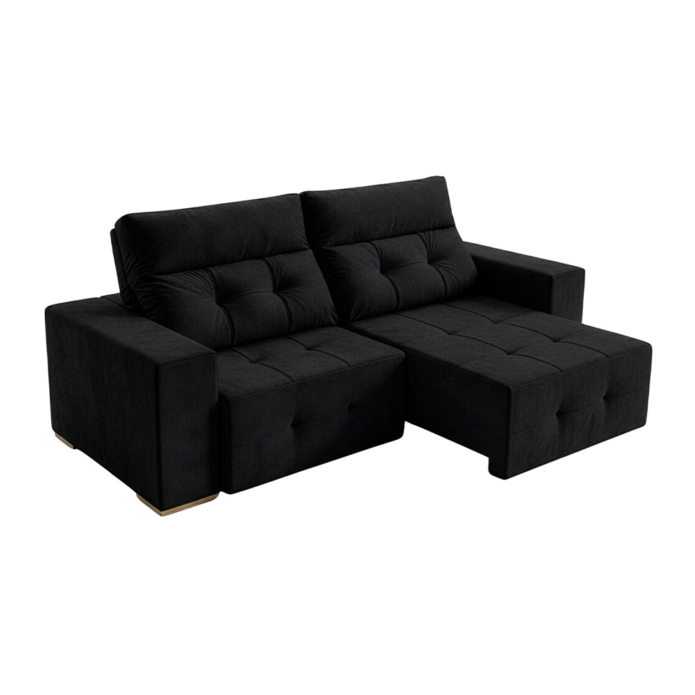 Sofá 3 Lugares Retrátil e Reclinável Roma Veludo Preto 230 cm