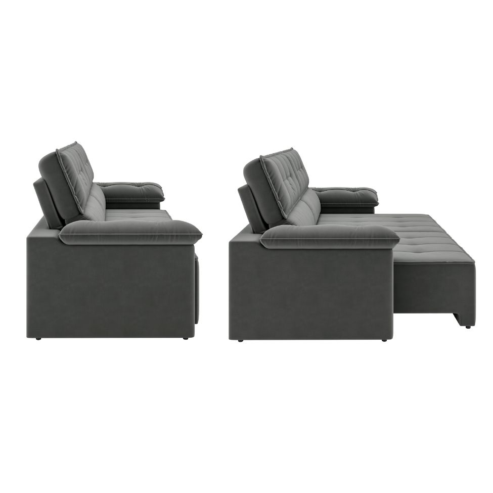 Sofá 3 Lugares Retrátil e Reclinável Santorini Veludo Cinza 220 cm