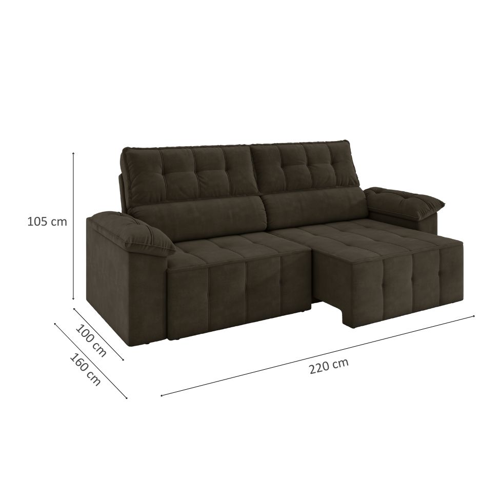 Sofá 3 Lugares Retrátil e Reclinável Santorini Veludo Marrom 220 cm