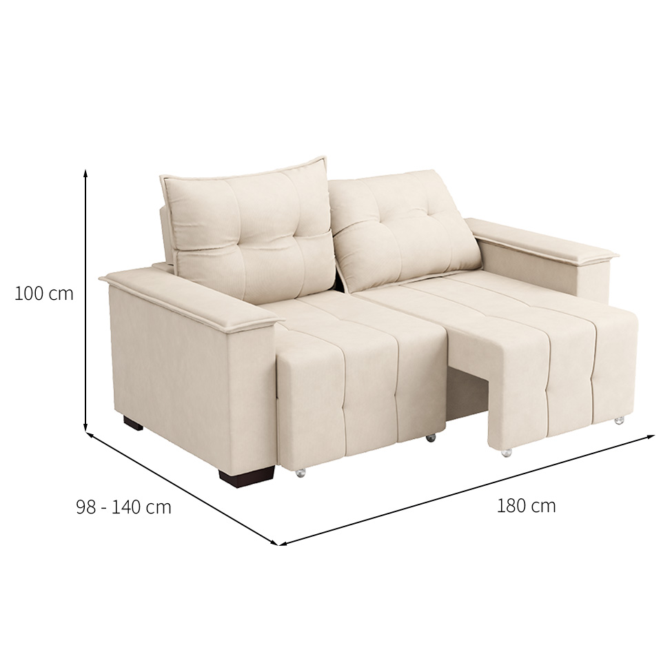Sofá 3 Lugares Retrátil e Reclinável Slim Suede Bege