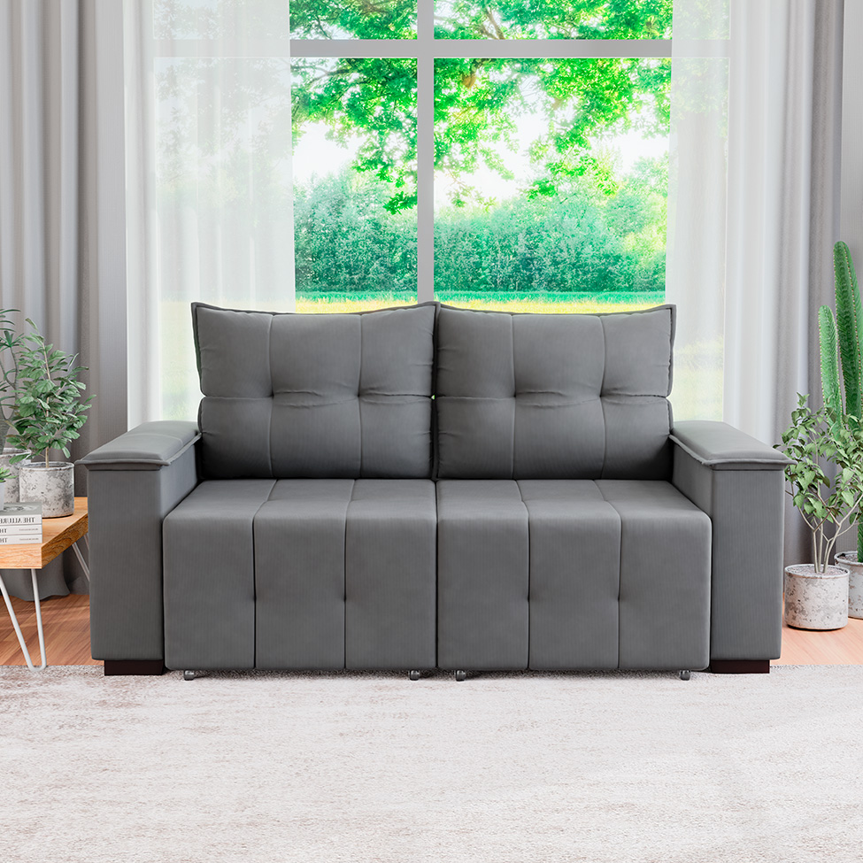Sofá 3 Lugares Retrátil e Reclinável Slim Suede Cinza