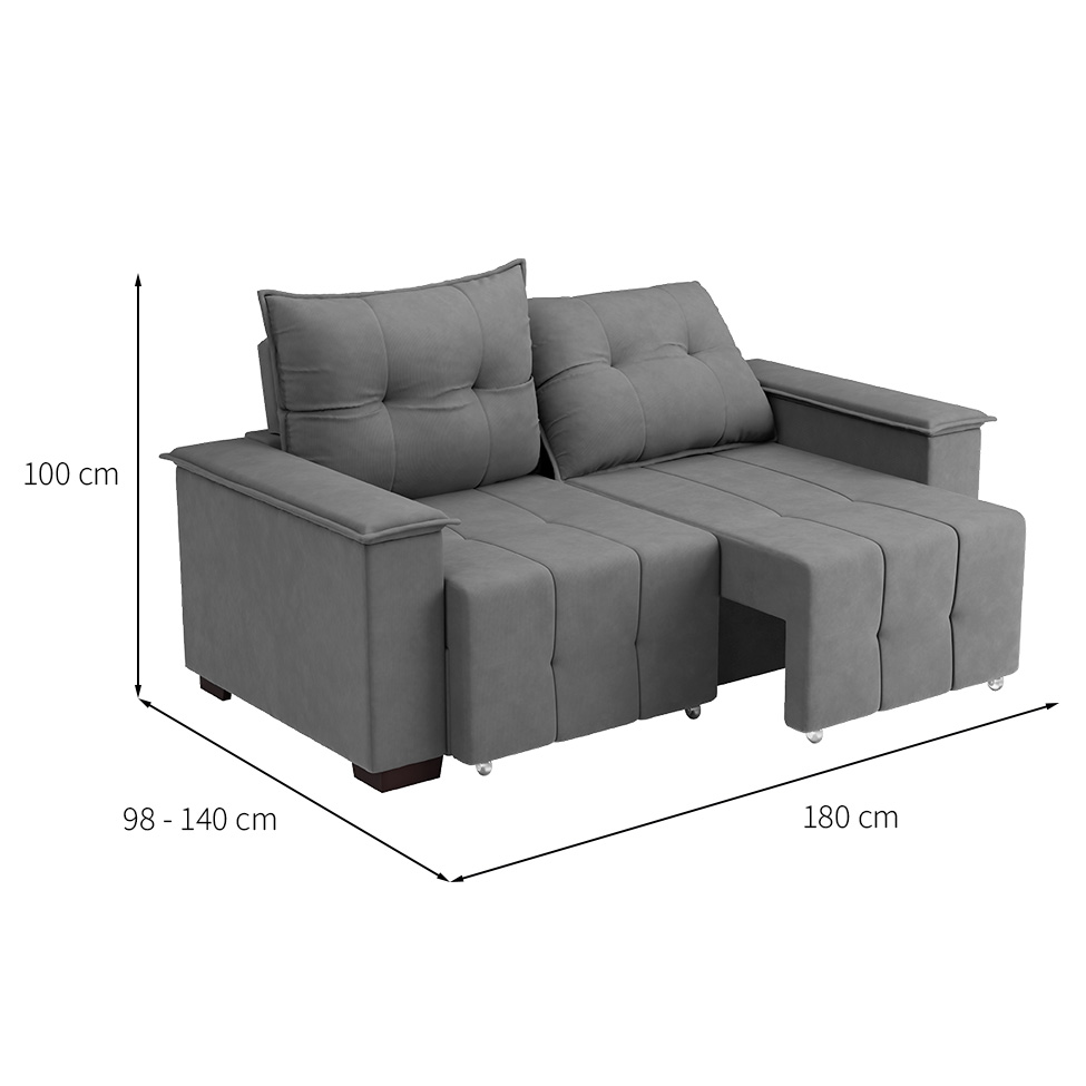 Sofá 3 Lugares Retrátil e Reclinável Slim Suede Cinza