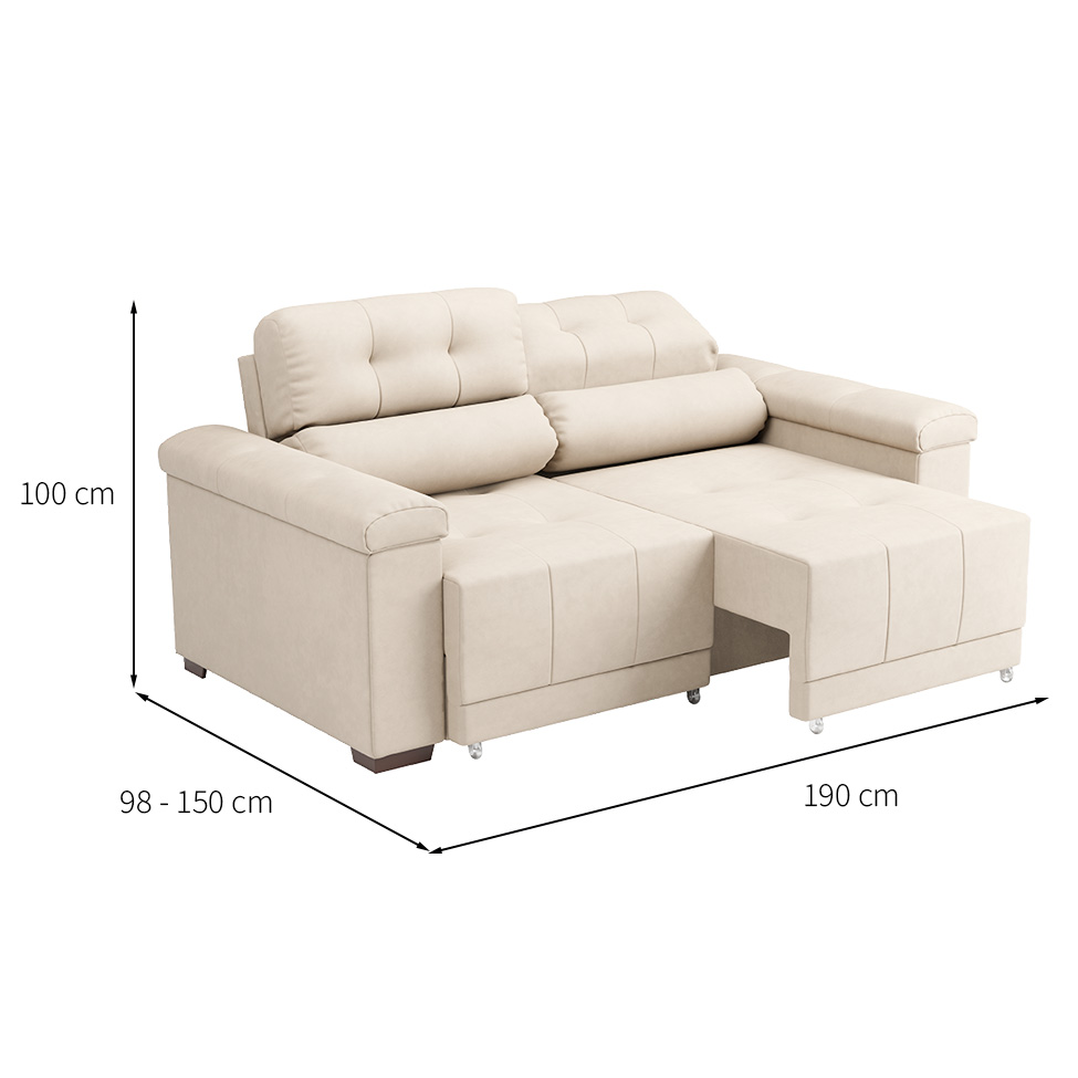 Sofá 3 Lugares Retrátil e Reclinável Smart Suede Bege